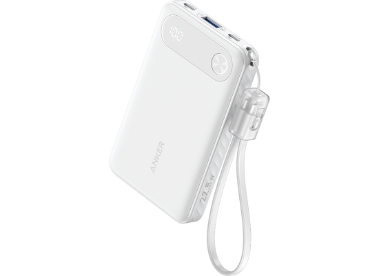 Anker A1257 10,000mAh Power Bank Built-in USB-C Cable Speedy 22.5W Charging with 2x USB-C & 1 USB-A Port for iPhone 15/14, Galaxy S23, iPad, AirPods, and More